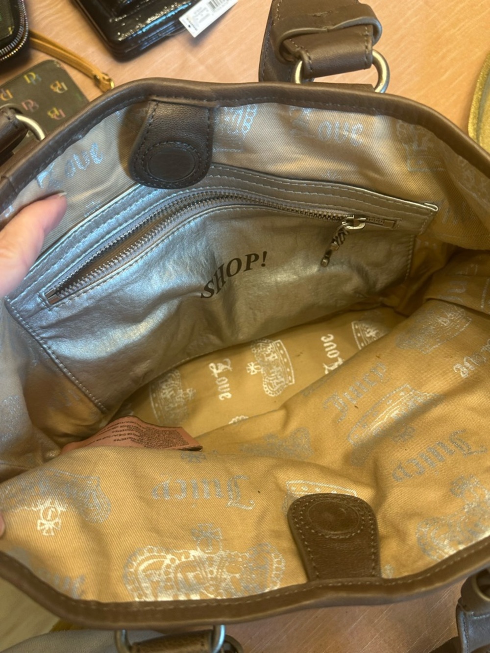 VINTAGE Y2K JUICY COUTURE VELVET VELOUR Tote Studded Logo Bag - Picture 7 of 8